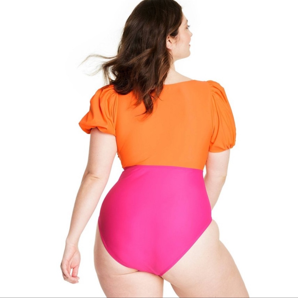 Tabitha Brown x Target Women's Colorblock PuffSleeve Tie-Front 1Piece Swimsuit